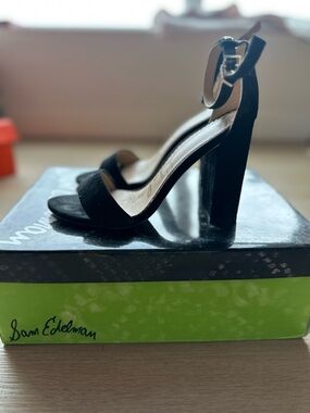 Sam Edelman Black Suede Block Heel Ankle Strap Sandals